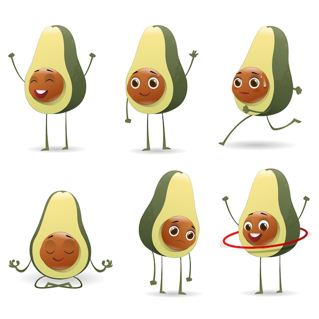 Conjunto De Personajes De Aguacate Lindo Vector Premium