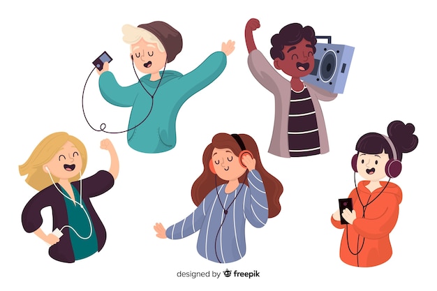 Conjunto de personas escuchando música ilustrada | Vector Gratis