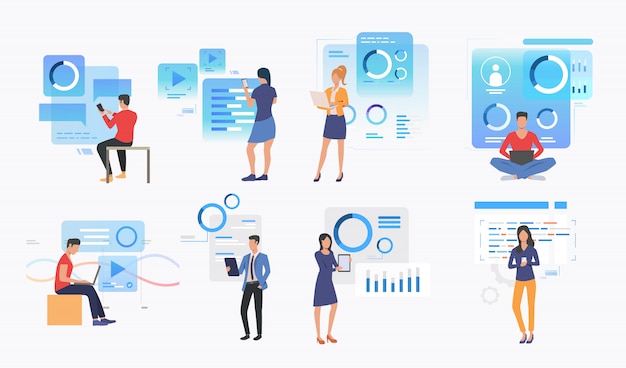 Conjunto de personas que utilizan tecnologías modernas vector gratuito