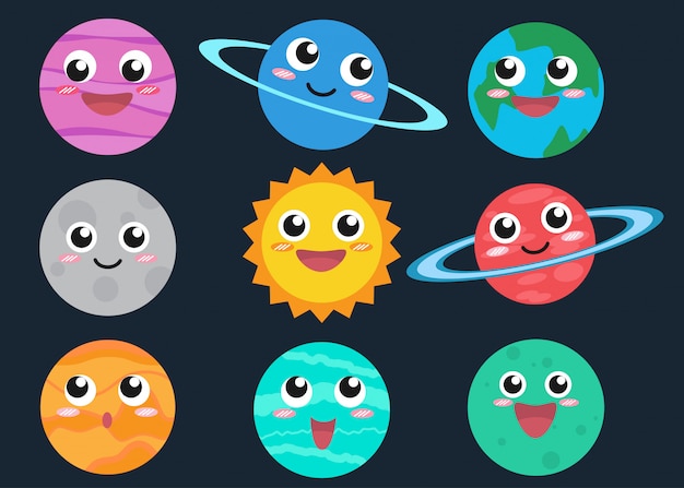 Conjunto de planetas de dibujos animados lindo | Vector ...