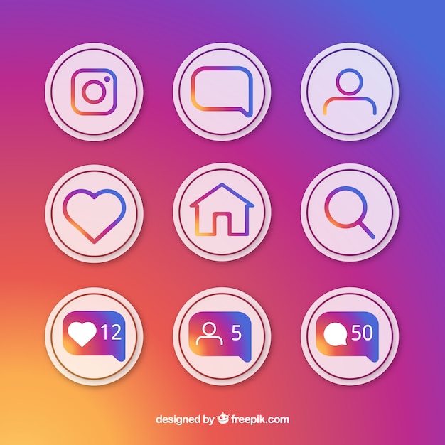 Conjunto Plano De Iconos Y Notificaciones De Instagram Vector Gratis 8910