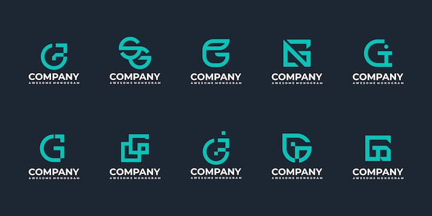 Conjunto De Plantillas De Diseño De Logotipo De Monograma De Letra Inicial G Vector Premium