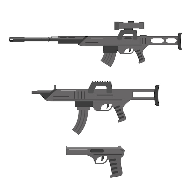 Un Conjunto De Rifle De Francotirador El Rifle De Asalto Y El Arma Armas De Fuego Ametralladoras Vector Premium