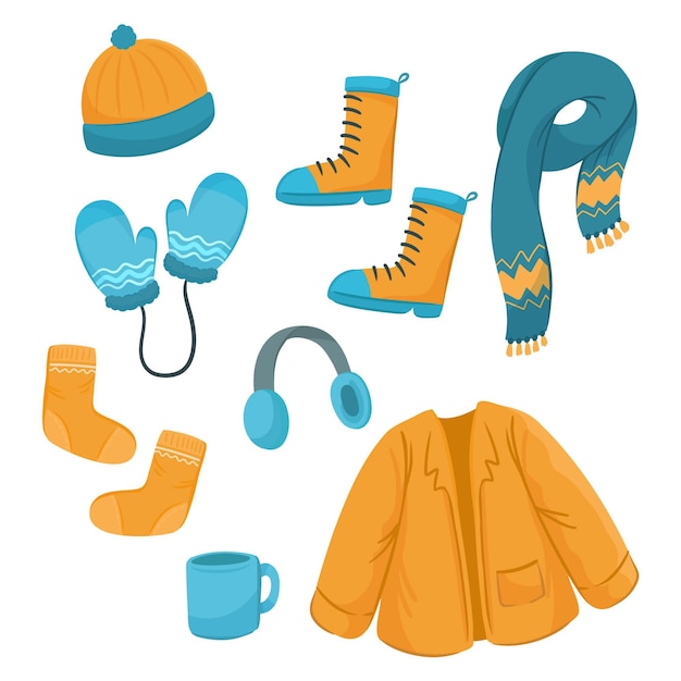 Conjunto de ropa de invierno dibujada | Vector Gratis