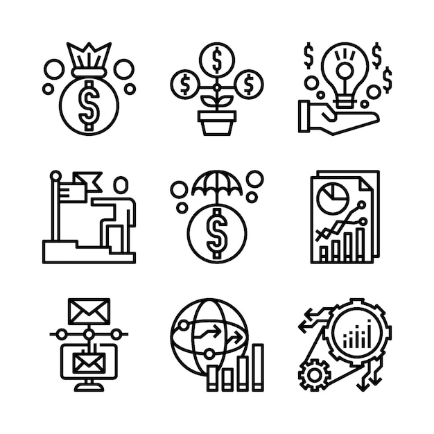 Conjunto simple de iconos de línea relacionados con marketing. Vector Premium