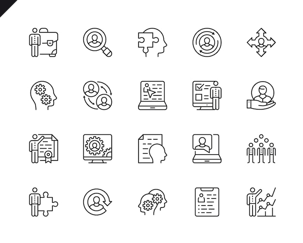 Conjunto simple de iconos relacionados de la línea del vector de la gestión empresarial. Vector Premium