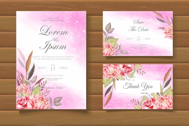 Conjunto De Tarjeta De Invitaci N De Boda Floral Elegante Vector Premium