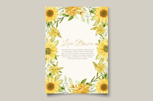 Conjunto De Tarjeta De Invitación Floral De Girasol Vector Premium