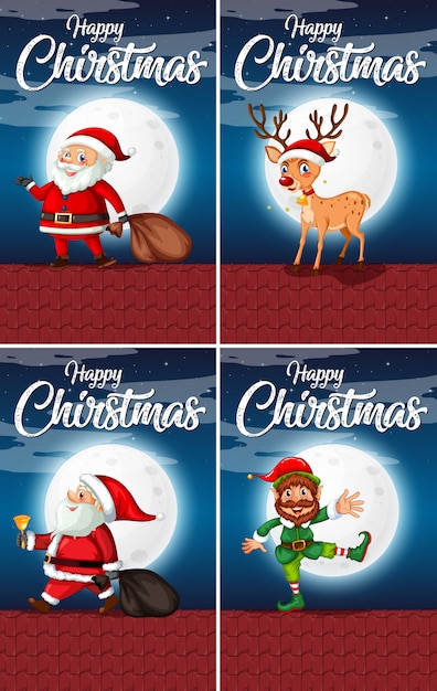 Conjunto de tarjetas de feliz navidad | Vector Premium