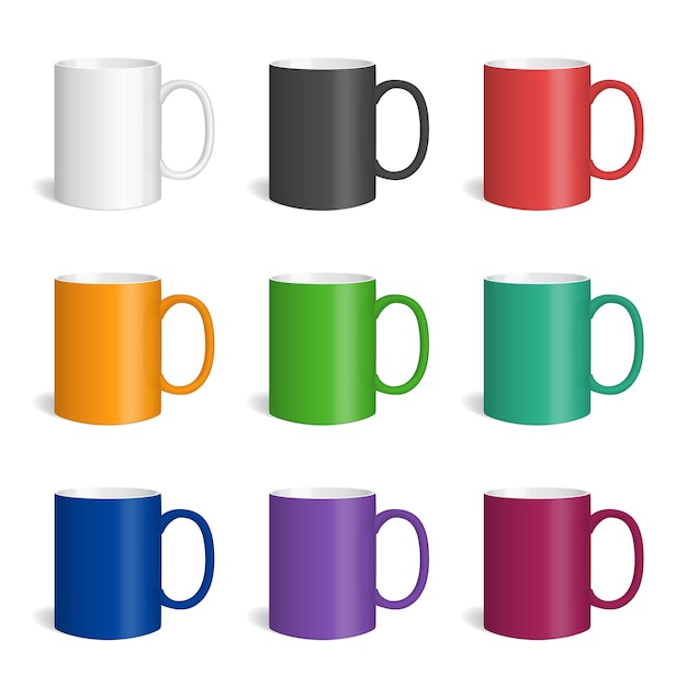 Conjunto De Tazas De Colores Realistas Vector Premium 