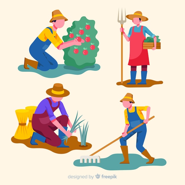 Conjunto de trabajadores agrÃ­colas de diseÃ±o plano | Vector Gratis