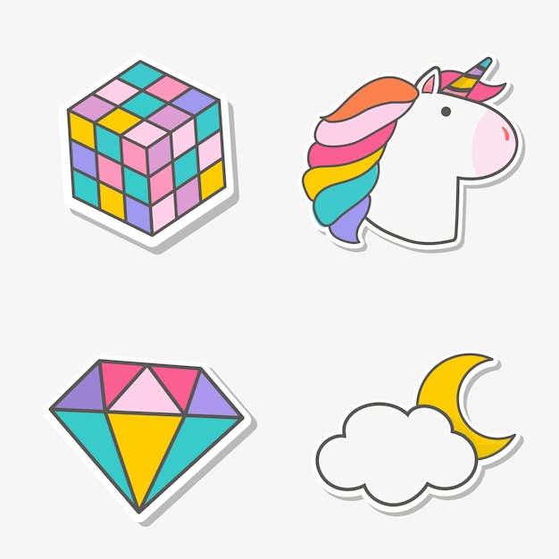 Conjunto de vector de pegatinas de unicornio mágico vector gratuito