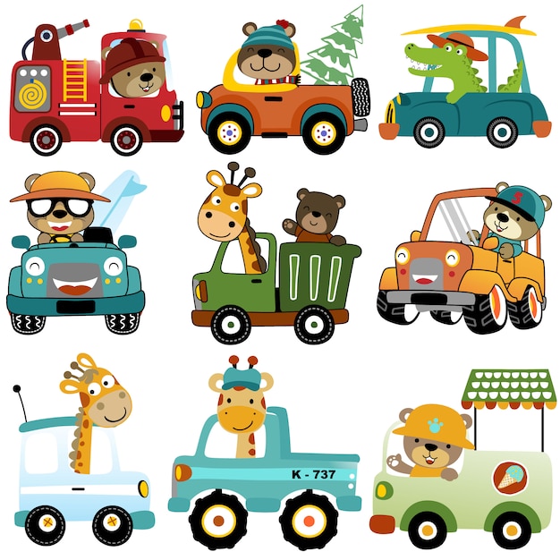 Conjunto de vectores de coche divertido conductores Vector Premium