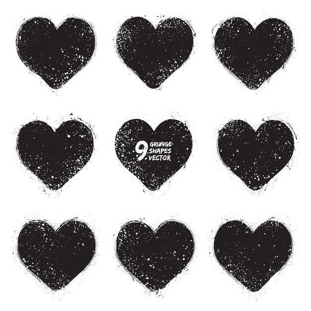 Conjunto de vectores de corazones de grunge Vector Premium