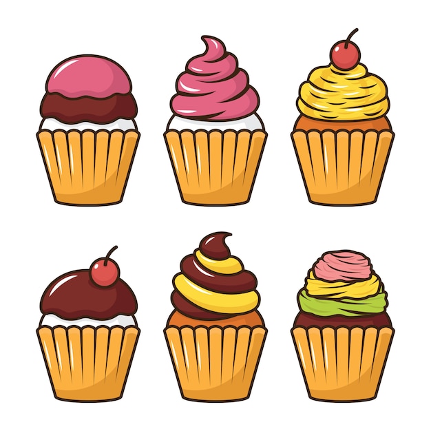 Conjunto De Vectores De Cupcake Ilustración Vector Premium