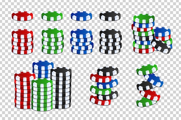 Conjunto De Vectores De Fichas De Casino Aislado De Dibujos Animados Para Decoracion Y Revestimiento En El Espacio Transparente Concepto De Juego Poker Y Juego De Azar Vector Premium