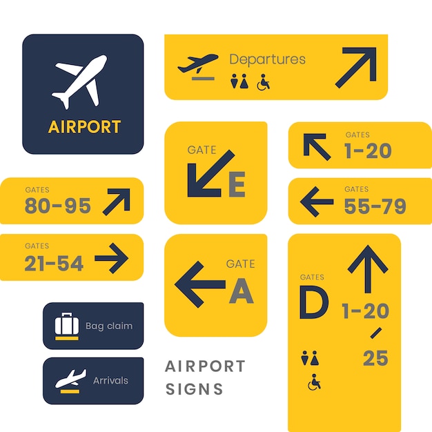 Conjunto De Vectores Icono De Signos De Aeropuerto Vector Gratis