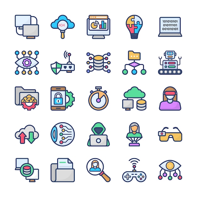 Conjunto de vectores planos de tecnología de ciencia de datos Vector Premium