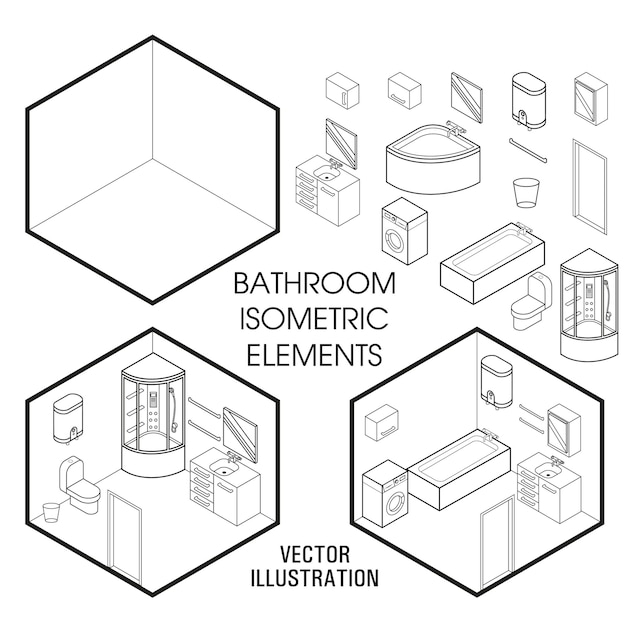 Constructor De Interiores De Baño Isométrico Vector Conjunto De Elementos De Muebles 0168