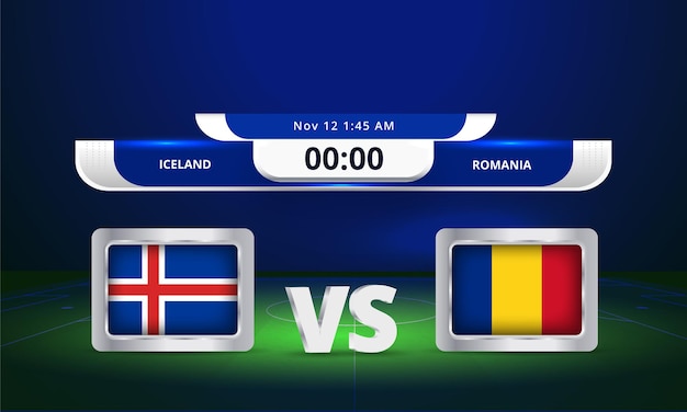 Copa Mundial De La Fifa 22 Islandia Vs Rumania Transmision Del Marcador Del Partido De Futbol Vector Premium