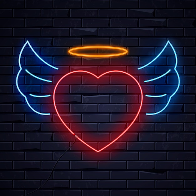 Corazón de neón iluminado amor Vector Premium