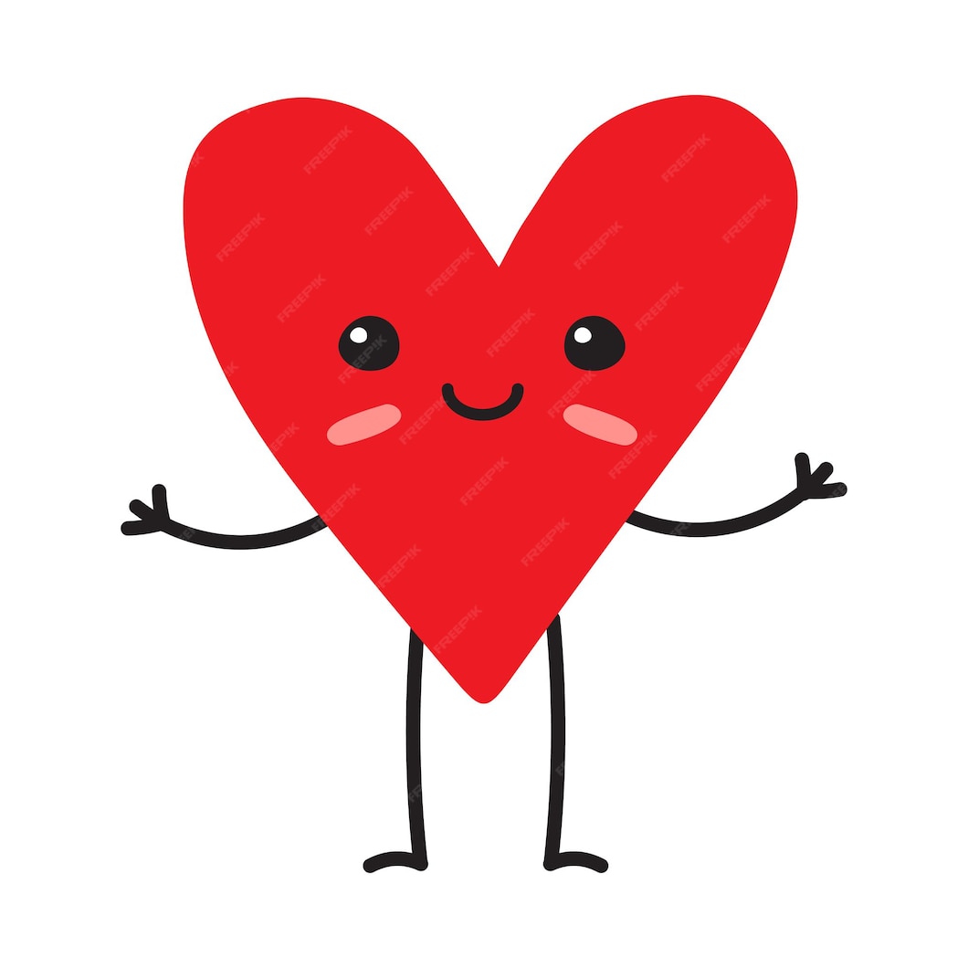 Corazón vectorial con brazos y piernas en la cara Vector Premium