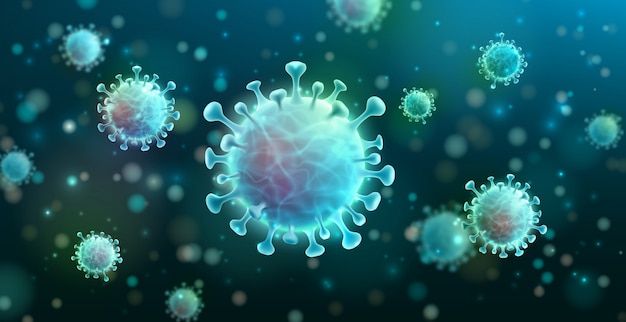 Coronavirus 2019-ncov y fondo de virus con células de la enfermedad. brote  del virus de la corona covid-19 y concepto de riesgo de salud médica  pandémica | Vector Premium