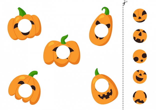 Corta Y Pega Divertidas Calabazas De Halloween Juego Para Ninos Vector Premium