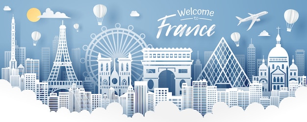 Corte De Papel De Francia Hito Viajes Y Turismo Concepto Vector Premium