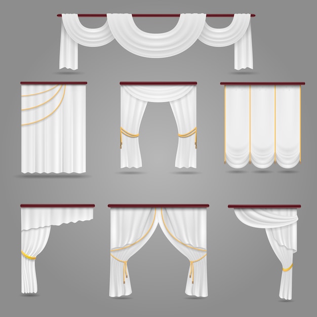 Cortinas blancas para sala de bodas. | Vector Premium