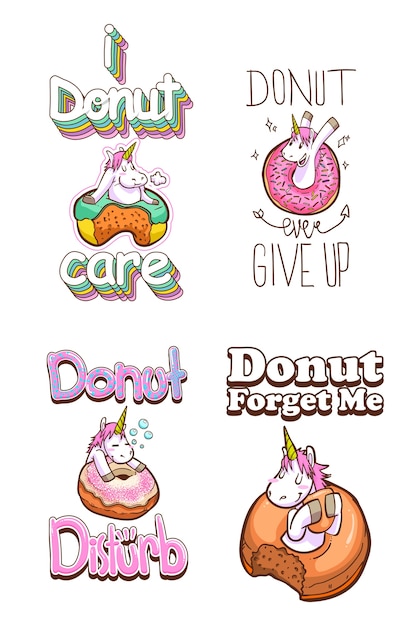 Download Cotizaciones lindas de unicornio y donuts | Vector Premium