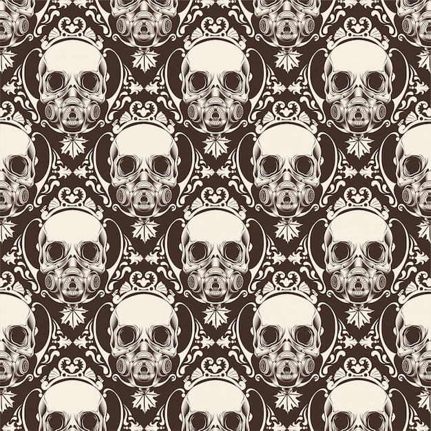 Cráneo ornamental de patrones sin fisuras Vector Premium