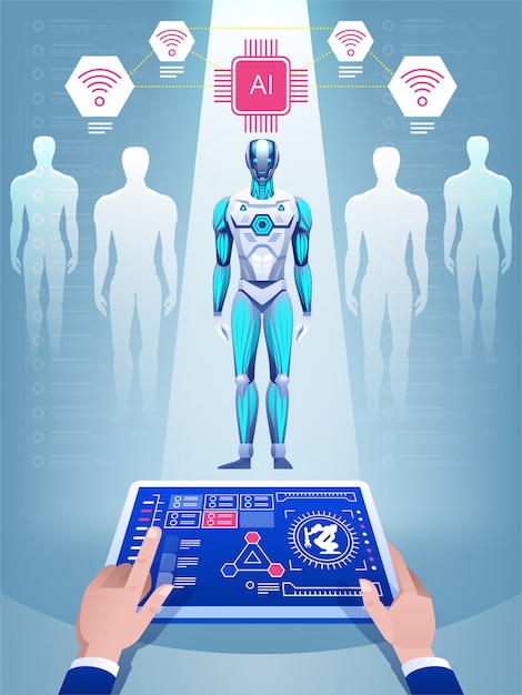 Creando Un Robot Con Inteligencia Artificial Vector Premium