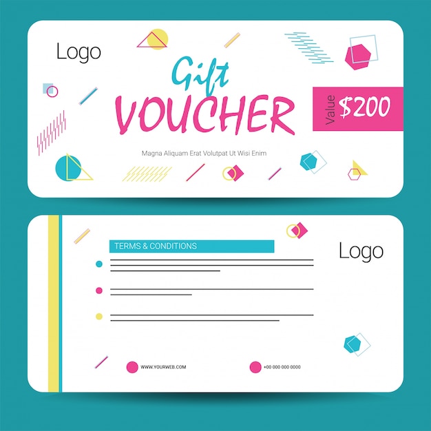 Creative voucher de descuento, tarjeta de regalo o diseño de plantilla de cupón. Vector Premium