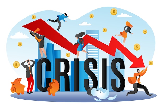 Crisis financiera mundial, ilustración de caída económica. bajando