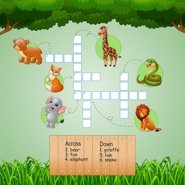 Crucigramas De Animales Para Juegos Infantiles Vector Premium