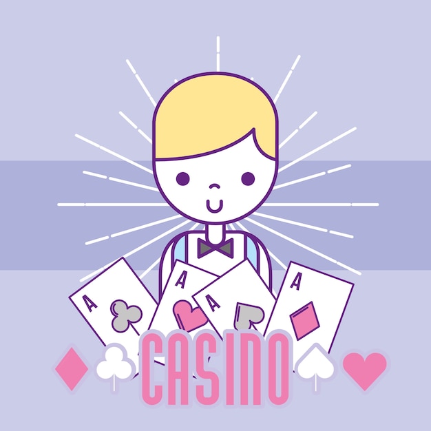 Crupier De Casino Ases De Dibujos Animados Masculinos Poker De Tarjeta Vector Premium