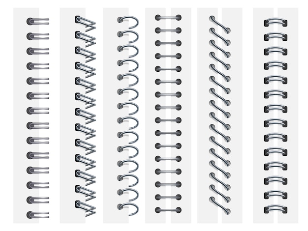 Cuadernos De Espirales Anillos De Encuadernacion De Paginas De Cuadernos Hojas De Fijacion En Espiral Y Anillas De Cuaderno De Bocetos Conjunto De Ilustracion 3d Vector Premium