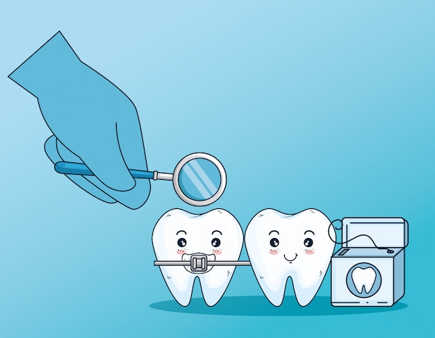 Cuidado De Los Dientes Con Hilo Dental Y De Ortodoncia Vector Gratis