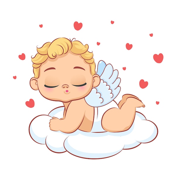 Cupido Lindo Bebé En Una Nube Ilustración De Dibujos Animados De