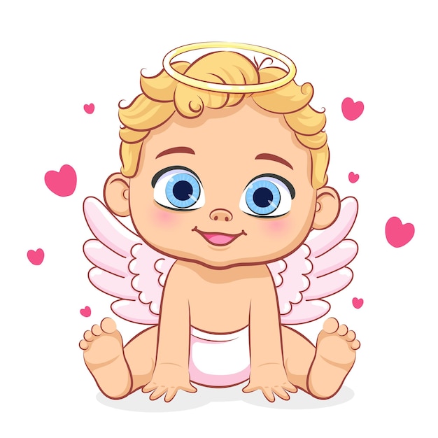 Cupido Lindo Bebé Está Sentado Ilustración De Dibujos Animados De