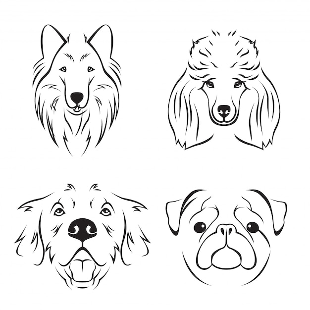 Cute dog breed line art logo set Vector Premium