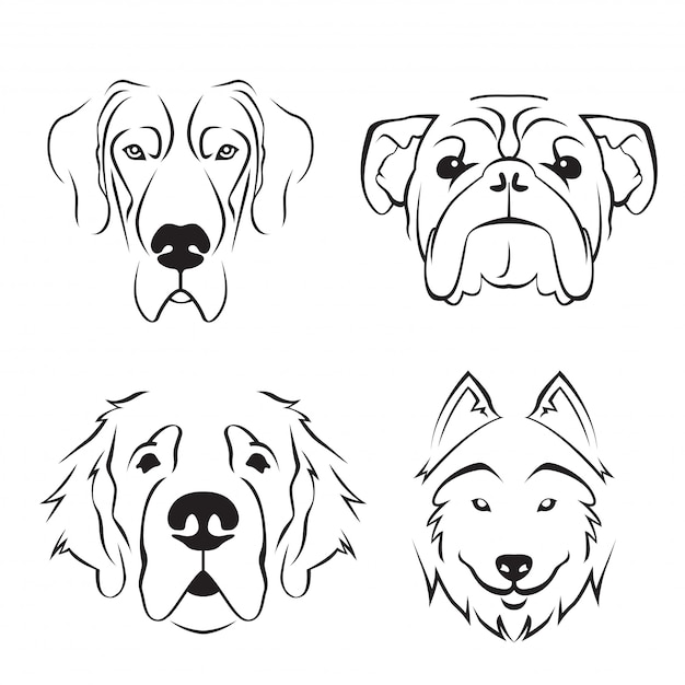 Cute dog breed line art logo set Vector Premium