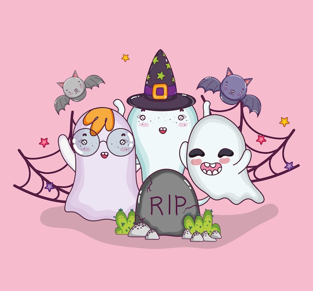 Cute Fantasmas De Dibujos Animados De Halloween Vector Premium