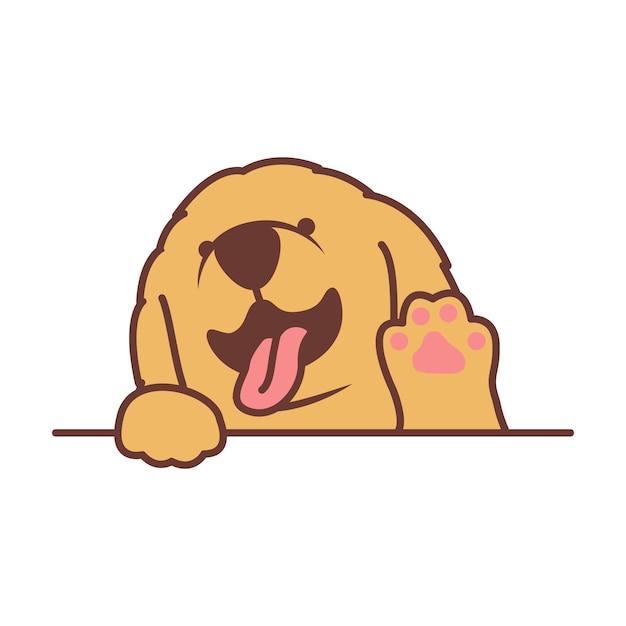 Cute golden retriever cachorro agitando pata dibujos animados | Vector ...