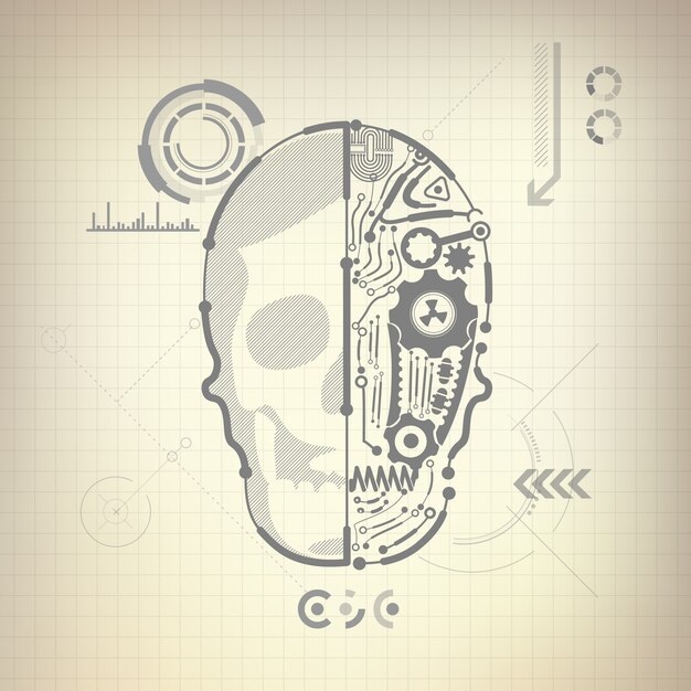 Cyborg Skull Vector Premium