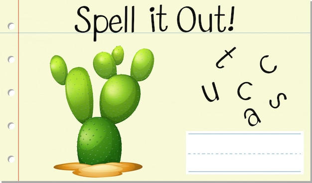 Deletrear Ingles Palabra Cactus Vector Gratis