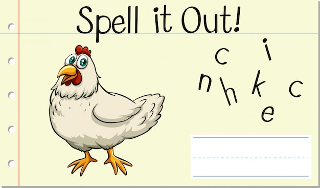 Deletrear Ingles Palabra Pollo Vector Gratis