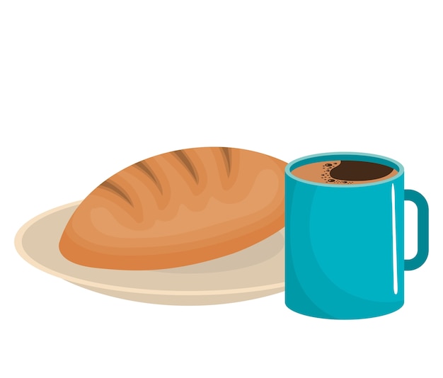 Delicioso pan y café ilustración vectorial diseño Vector Premium