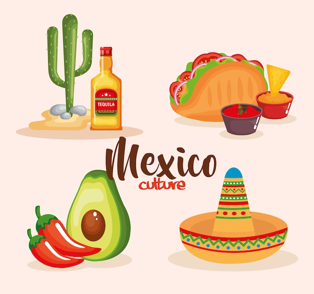 Deliciosos Iconos De Comida Mexicana Vector Premium